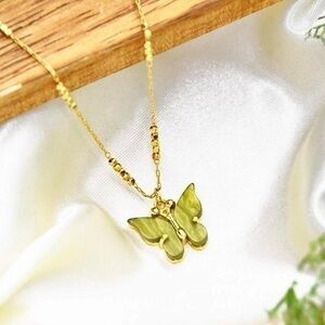 Gold and Green Butterfly Necklace